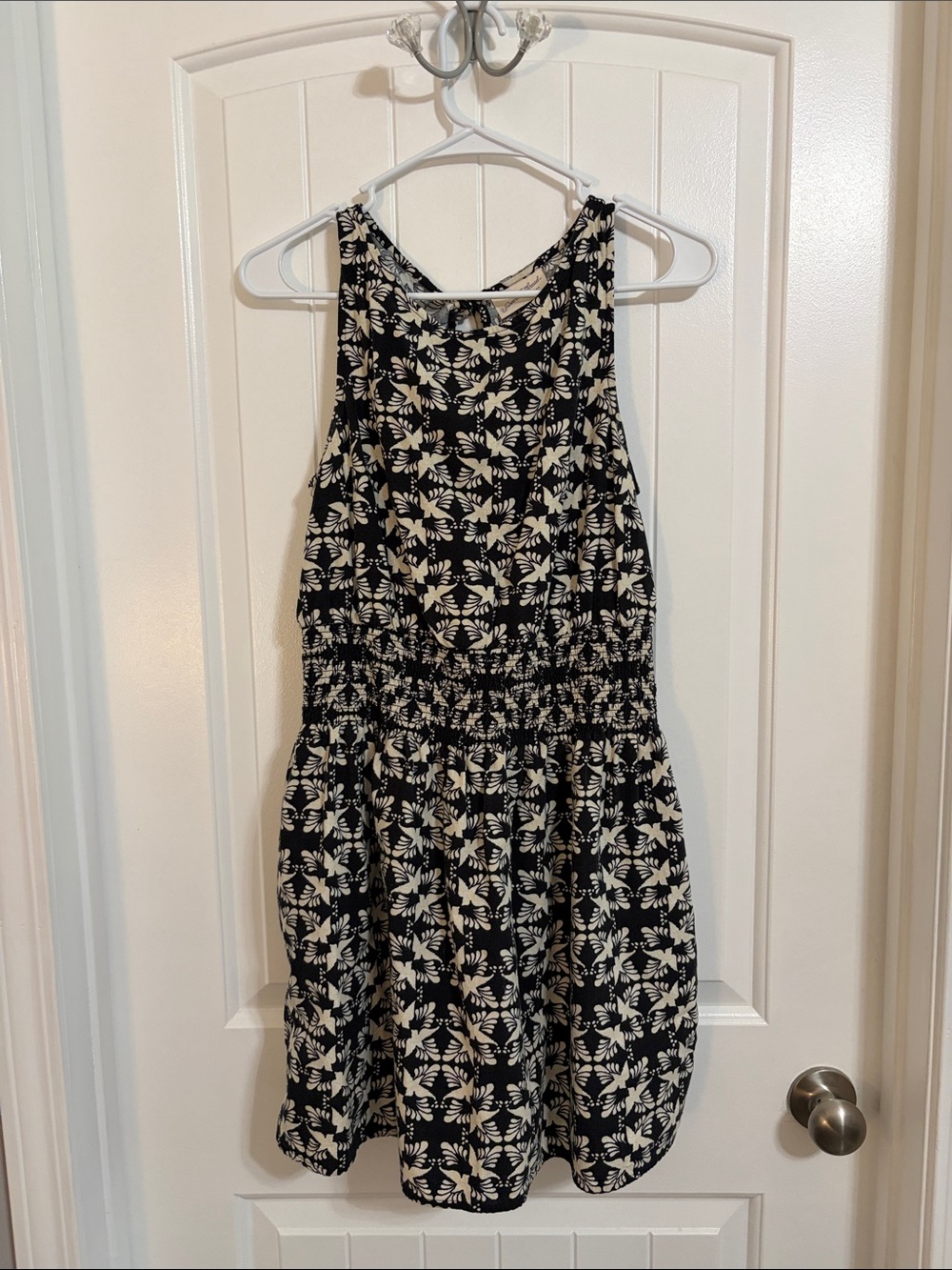 Universal Thread Black and Cream Floral Smocked-Waist Sundress